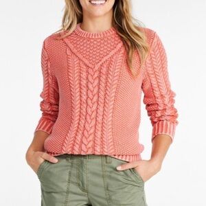 LL Bean Signature Women’s 100% Cotton Fisherman Sweater Pullover Washed Coral